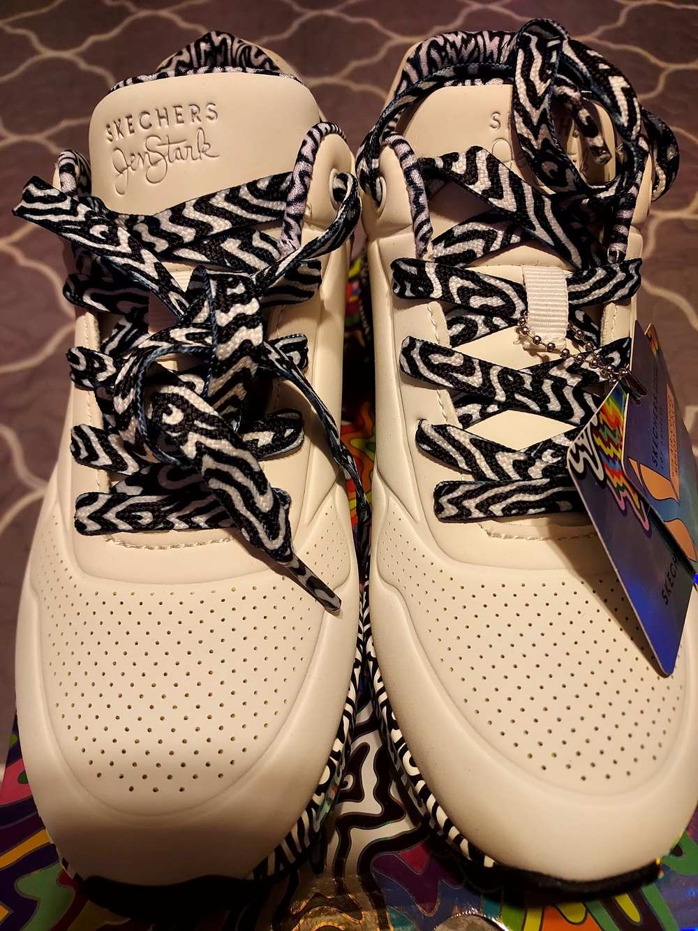 Skechers by Jen Stark. Women's Sneakers White & Black Patterned Laces and Soles